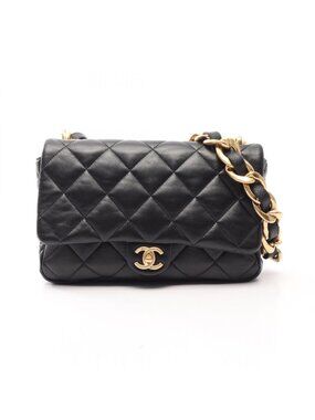 Chanel Shoulder Bag Large Flap Quilted Black Lambskin Chain